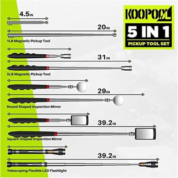 Telescoping Magnetic Pickup Tool Set-Extendable Magnet Flashlight with Mirror - Picture 6 of 6